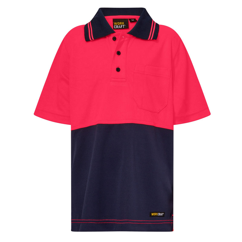 Kids Hi Vis Two Tone Short Sleeve Polo with Pocket