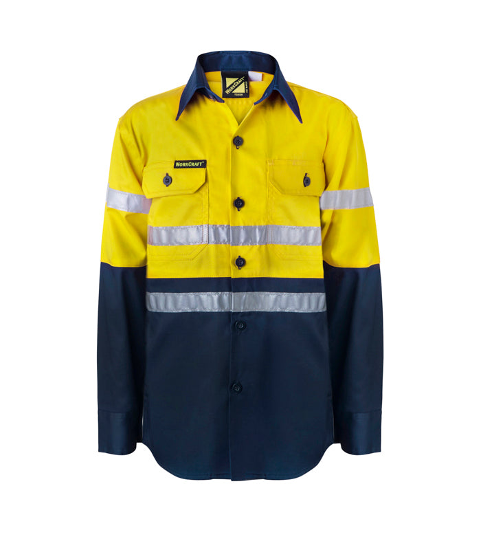 Kids Hivis Two Tone Long Sleeve Shirt with 3M Reflective Tape, 25mm wide