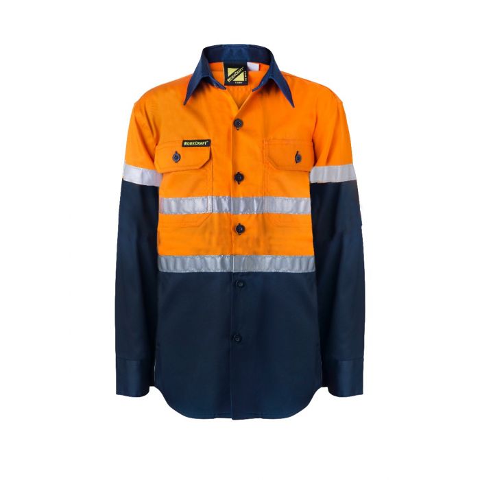 Kids Hivis Two Tone Long Sleeve Shirt with 3M Reflective Tape, 25mm wide