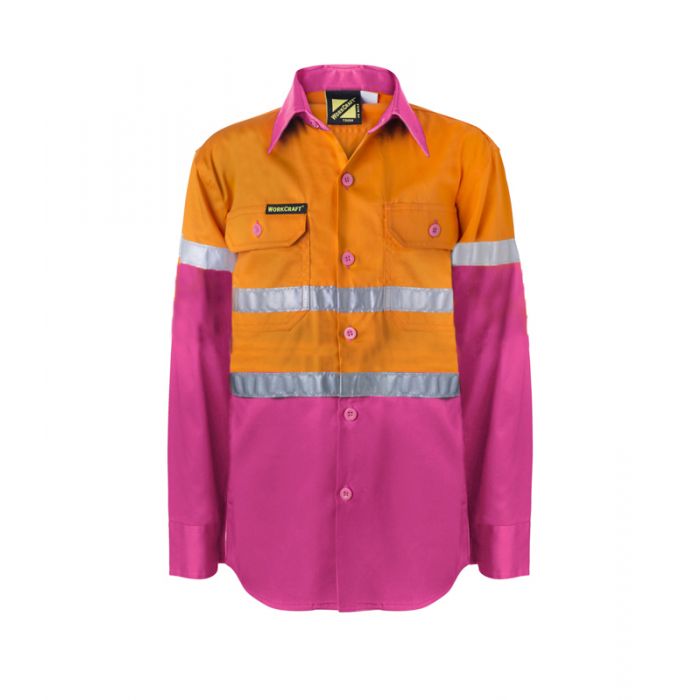 Kids Hivis Two Tone Long Sleeve Shirt with 3M Reflective Tape, 25mm wide
