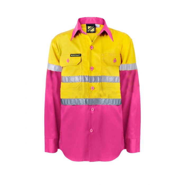 Kids Hivis Two Tone Long Sleeve Shirt with 3M Reflective Tape, 25mm wide